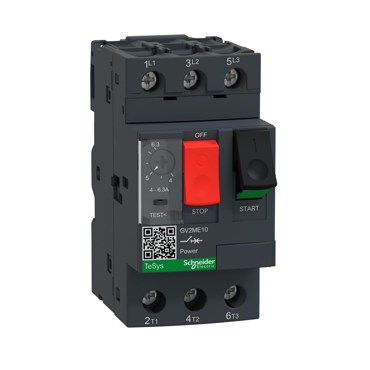 Schneider TeSys GV2 6.3A MPCB, 3P, GV2ME10